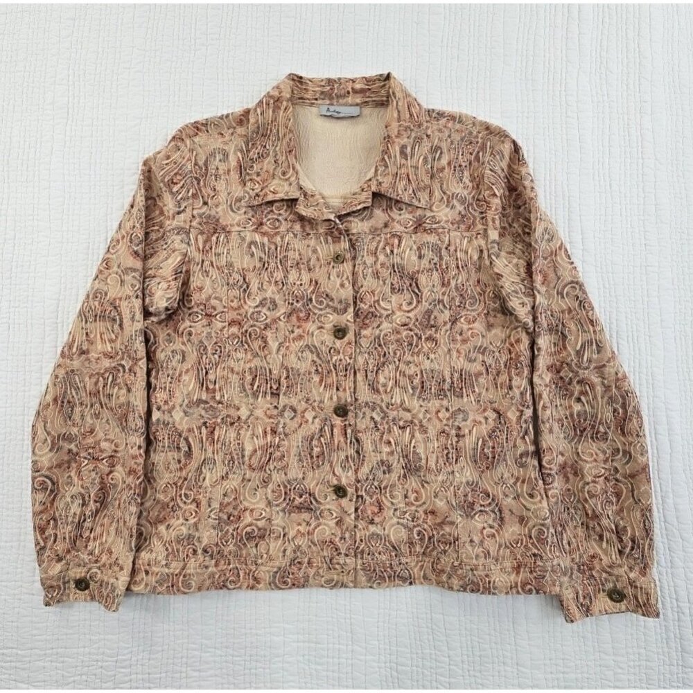 Analogy‎ Multicolored Floral Embroidered Denim Jean Jacket EUC Women's Large